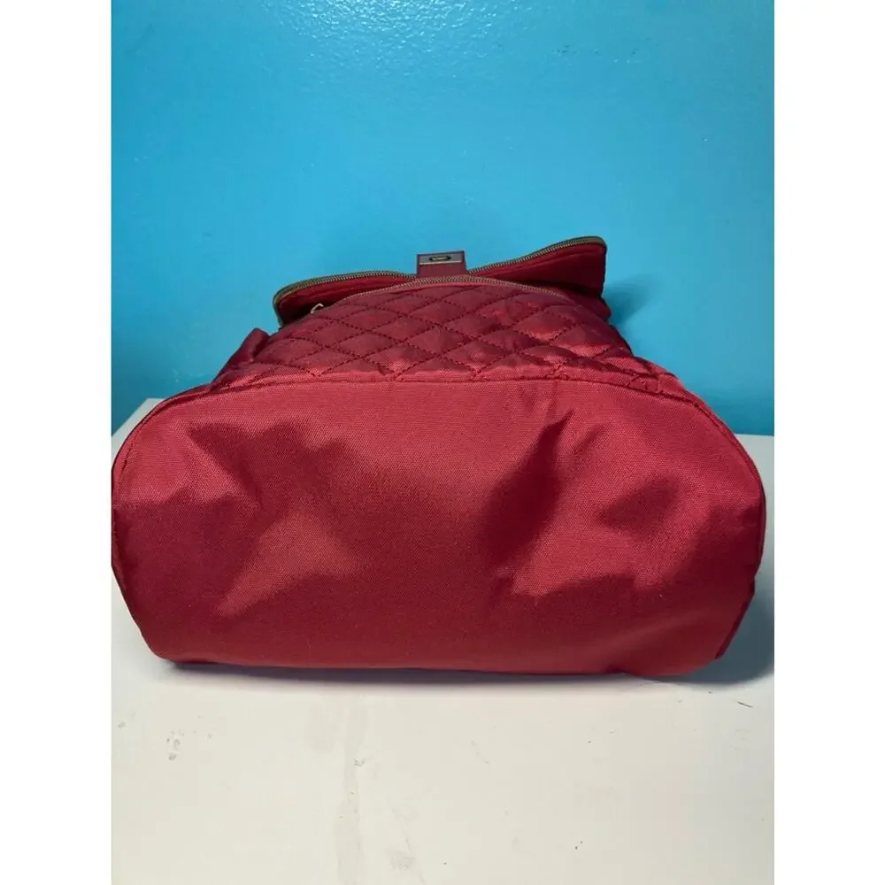 Travelon Womens Convertible Backpack Shoulder Bag Red Quilted Nylon RFID 11x11